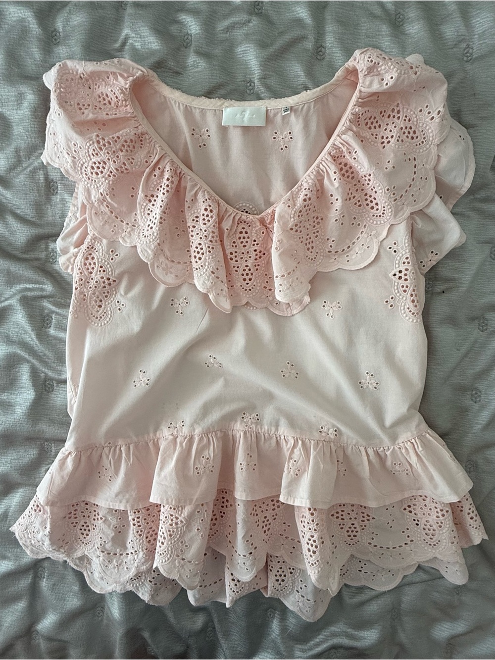 7 For All Mankind Eyelet Ruffle Blouse Women’s L 100% Cotton - Picture 6 of 7